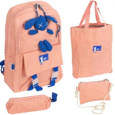 Набір 4 в 1 із вухатим декором: рюкзак, сумка, косметичка, пенал 5056 РОЖЕВИЙ