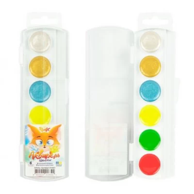 Акварель 6 кольорів (3+3) ,Перламутр+ Флуоресцентний,б/к, пластик RUDIX 810601