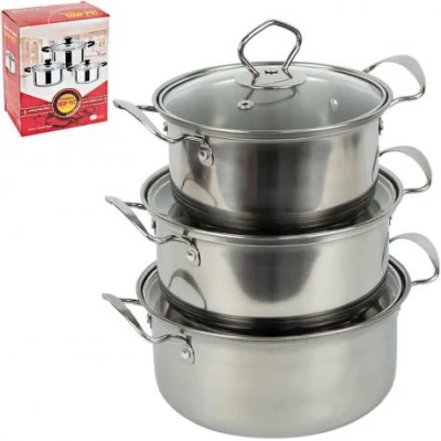 Набір посуду із нержавіючої сталі 6 предметів D16/18/20см 898-4 Набір посуду із нержавіючої сталі 6 предметів D16/18/20см 898-4