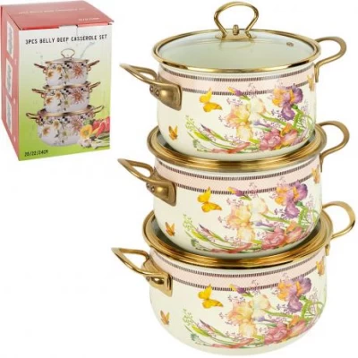 Набір емальованих каструль 3шт з кришками D20/22/24см 7043-6 Набір емальованих каструль 3шт з кришками D20/22/24см 7043-6