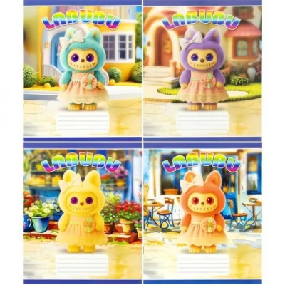 Зошит кольоровий 12 аркушів, коса з доп.лініей Labubu