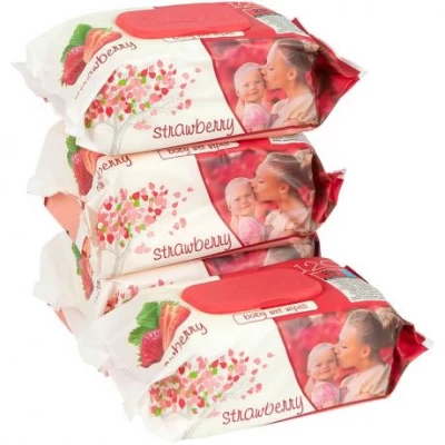 Вологі серветки 120шт ТМ SLEEPY Strawberry з клапаном