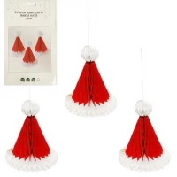 Набір підвісних паперових новорічних прикрас 3шт Шапка Санти CG-8