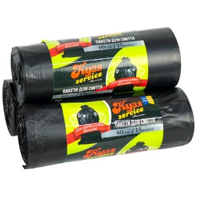 Пакет для Промислового сміття 60х15 60л 15штук Кузя Service