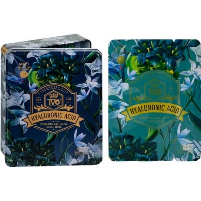 Набір масок 2в1 тканинних 10шт Hyaluronic Acid для обличчя в металевому боксіTVO-073
