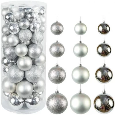 Набір новорічних куль D5/6/7/8см Срібло 6279-2 тубус Набір новорічних куль D5/6/7/8см Срібло 6279-2 тубус