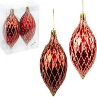 Набір ялинкових іграшок 2шт Червоний 17*6см в ромбік  6279-6/241604B