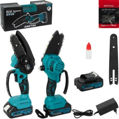 Акумуляторна міні-ланцюгова пила 21V, шина 4″ + 6″, 15/20 см, кейс+коробка ASR744