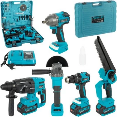 Акумуляторний набір інструментів 5-в-1, 21V, безщітковий, з ланцюговою пилкою та кейсом ASR1201