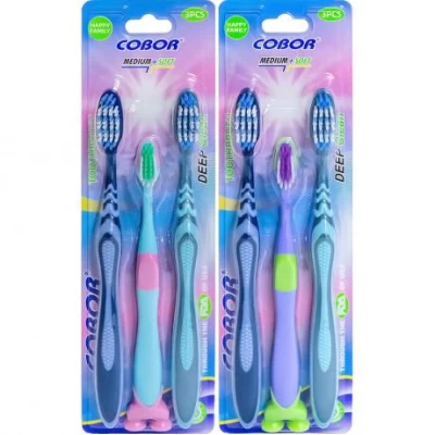 Набір зубних щіток  на блістері 3шт (2 дорослі + 1 дитяча) E520