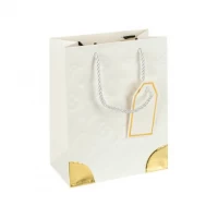 Пакет подарунковий 26х32х12см з тисненням та золотим декором  WHITE HL-1876