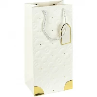 Пакет подарунковий 38х18х13см з тисненням та золотим декором Пляшка WHITE HL-1878