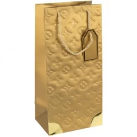 Пакет подарунковий 38х18х13см з тисненням та золотим декором Пляшка GOLD HL-1883