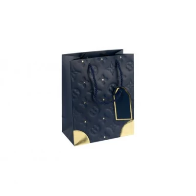 Пакет подарунковий 12х15х7см з тисненням та золотим декором DARK BLUE HL-1889