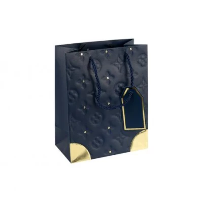 Пакет подарунковий 18х23х10см з тисненням та золотим декором DARK BLUE HL-1890
