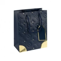 Пакет подарунковий 26х32х12см з тисненням та золотим декором DARK BLUE HL-1891