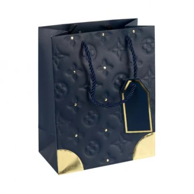 Пакет подарунковий 31х42х12см з тисненням та золотим декором DARK BLUE HL-1892