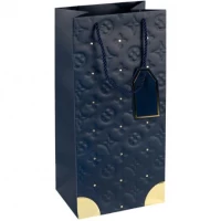 Пакет подарунковий 38х18х13см з тисненням та золотим декором Пляшка DARK BLUE HL-1893