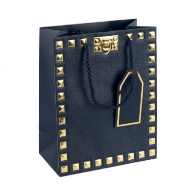 Пакет подарунковий 31х42х12см із тисненням фольгою DARK BLUE HL-1927