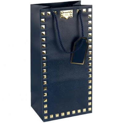 Пакет подарунковий 38х18х13см із тисненням фольгою Пляшка DARK BLUE HL-1928