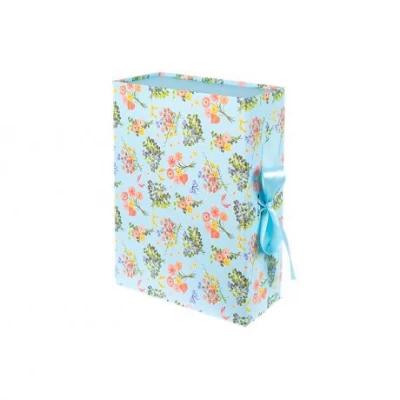 Подарункова коробка 28,2×20,2×9,2 см зі стрічкою та принтом BLUE HL-215