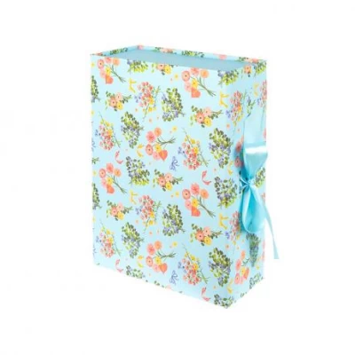 Подарункова коробка 33×25×12 см зі стрічкою та принтом BLUE HL-219
