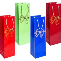 Пакет кольоровий Пляшка картон 12х39х9см 7015