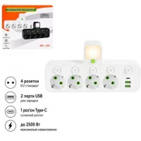 Мережевий розгалужувач на 4 розетки з 2 USB + 1 Type-C з кнопками AD26-15