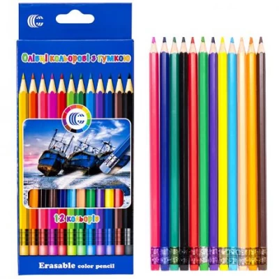 Олівці 12 кольорів еластичні з гумкою С Олівці 12 кольорів еластичні з гумкою С