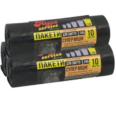 Пакет для сміття надміцний 100х115см 240л 10 штук Кузя Service