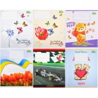 Зошит кольоровий 12 аркушів, коса з доп.лініей Green mix