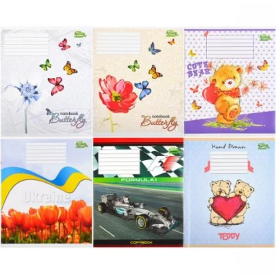 Зошит кольоровий 12 аркушів, коса з доп.лініей Green mix