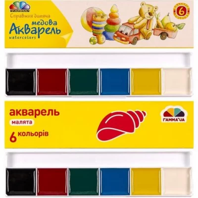 Акварель 6 кольорів Малята картон Гамма 17 * 4,5 см