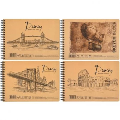 Альбом для рисования А5 "KRAFT" 30 листов, 90г/м², спираль Альбом для рисования А5 "KRAFT" 30 листов, 90г/м², спираль