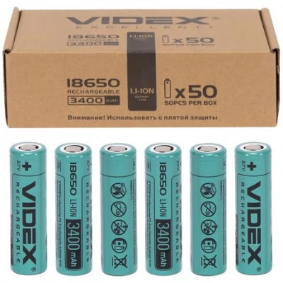 Акумулятори VIDEX Li-Ion 18650-P(БЕЗ ЗАХИСУ) 3400mAh