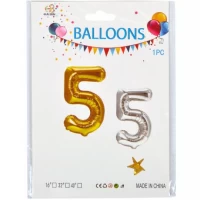 Шарик цифры метализированый №5  40см золото/серебро