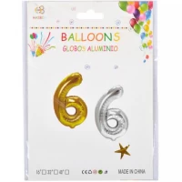 Шарик цифры метализированый №6 40см золото/серебро Шарик цифры метализированый №6 40см золото/серебро