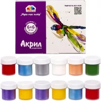Фарба акрилова 10 мл, 6+6 кольорів перл.Гамма Фарба акрилова 10 мл, 6+6 кольорів перл.Гамма