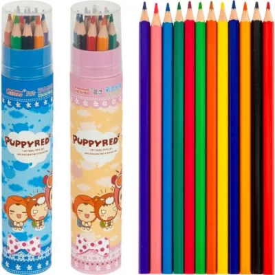 Олівці 12 кольорів в тубусі зі стругачкою 20*3см Puppyred 6120