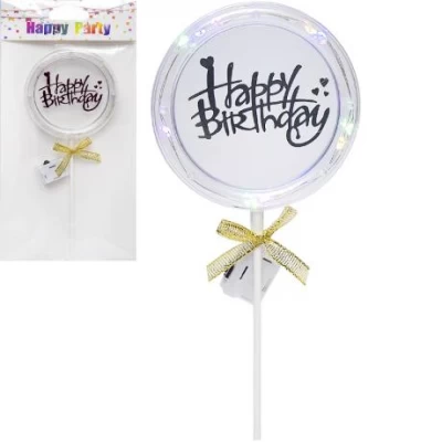 РОЗПРОДАЖ! Прикраса для торта Happy Birthday з LED-підсвічуванням на паличці 87-8 РОЗПРОДАЖ! Прикраса для торта Happy Birthday з LED-підсвічуванням на паличці 87-8