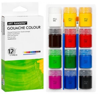 РОЗПРОДАЖ! Фарби 15мл Art Ranger 12 кольорів Gouache з пензлями WX02.T12015-2