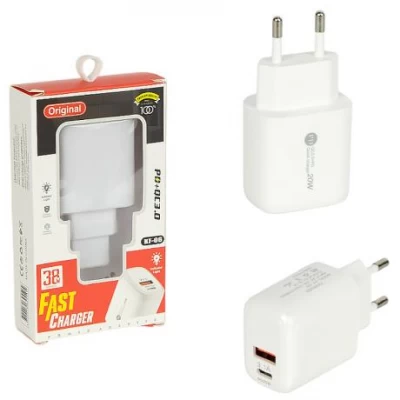Адаптер мережевий для швидкої зарядки гаджетів 20W PD + QC 3.0 USB та Type-C KF-06 Адаптер мережевий для швидкої зарядки гаджетів 20W PD + QC 3.0 USB та Type-C KF-06
