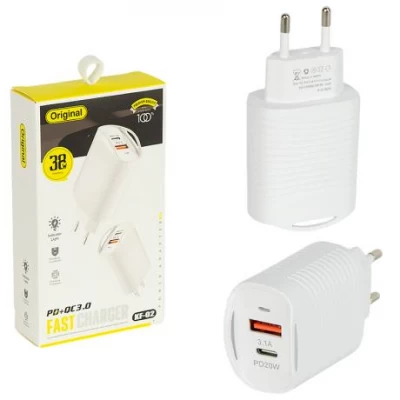 Адаптер мережевий для швидкої зарядки гаджетів 20W PD+QC 3.0 USB и Type-C KF-02 Адаптер мережевий для швидкої зарядки гаджетів 20W PD+QC 3.0 USB и Type-C KF-02