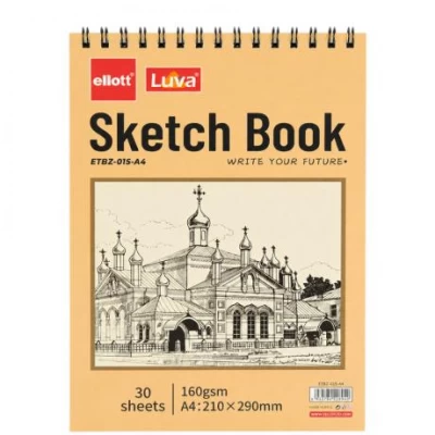 Альбом для ескізів А4 30 аркушів, 160 г/м² Sketch Book ETBZ-015-A4 верхня спіраль