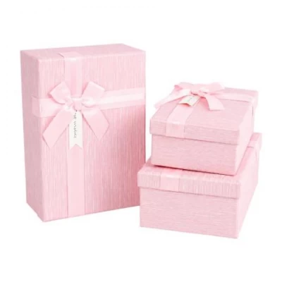 Набір подарункових коробок 3шт із декоративною стрічкою 7023-40-Pink