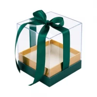 Подарункова коробка 14*14*14,5см з прозорою кришкою та атласною стрічкою 1002-Dark Green Подарункова коробка 14*14*14,5см з прозорою кришкою та атласною стрічкою 1002-Dark Green