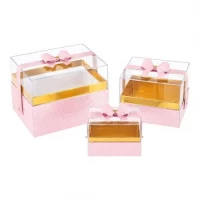 Набір подарункових коробок 3шт з прозорою кришкою та стрічкою 1027-Light pink