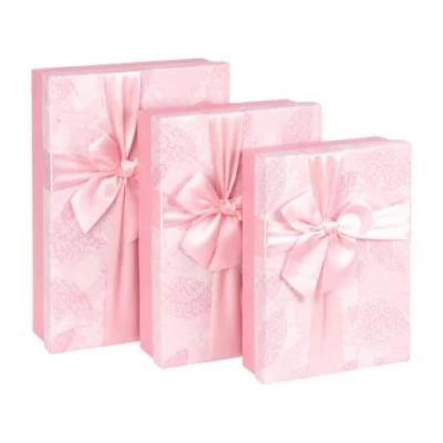 Набір подарункових коробок 3шт прямокутних зі стрічкою 7029-8-Pink