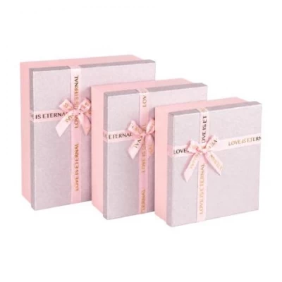 Набір подарункових коробок 3шт із декоративною стрічкою 3232-6-Pink Набір подарункових коробок 3шт із декоративною стрічкою 3232-6-Pink