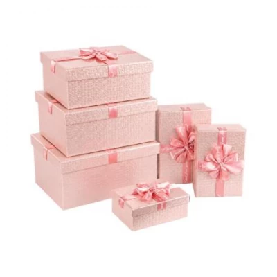 Набір подарункових коробок 6шт із декоративною стрічкою 3225-12-Pink Набір подарункових коробок 6шт із декоративною стрічкою 3225-12-Pink